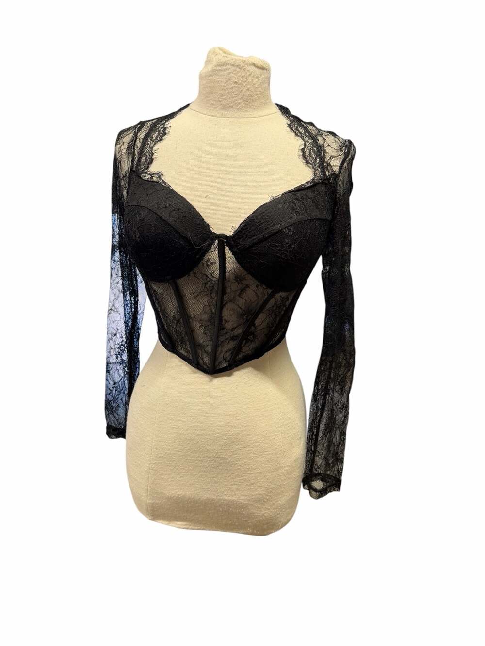 Fashion Nova Lingering Feelings Lace Corset Top Black Size L
